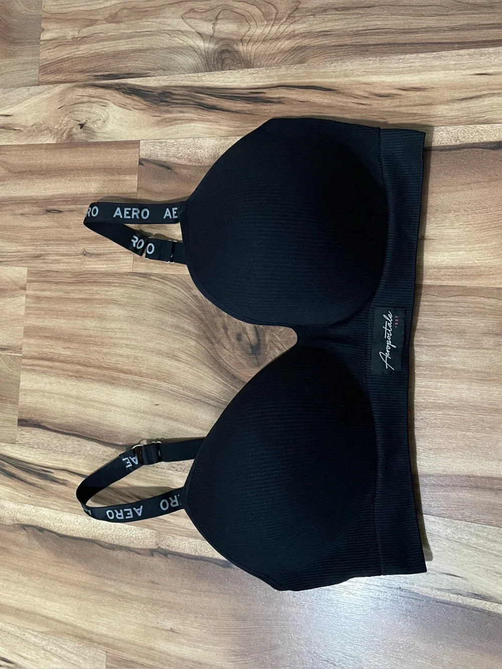 Aeropostale Black Ribbed Wireless Bralette Logo Straps Size 2X